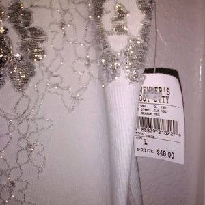 White MissMe embroidered tank top.